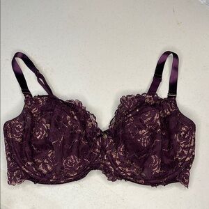 Cacique Balconette Bra Unlined Maroon & Gold Lane Bryant Sz 40F Plus Curvy Lace